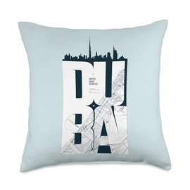 Bahaa's Tee I Love, Amazing Dubai Illustration Graphic Map Skyline Throw Pillow, 18x18, Multicolor