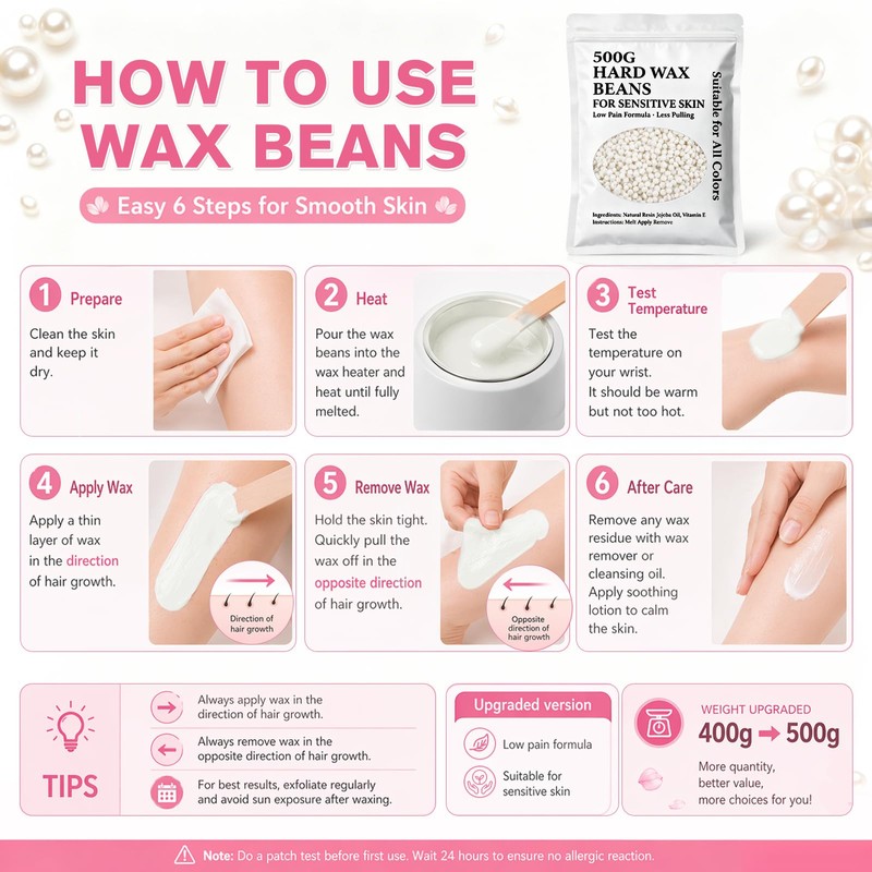 Leaflai 500g Professional Hard Wax Beads for Hair Removal,White
