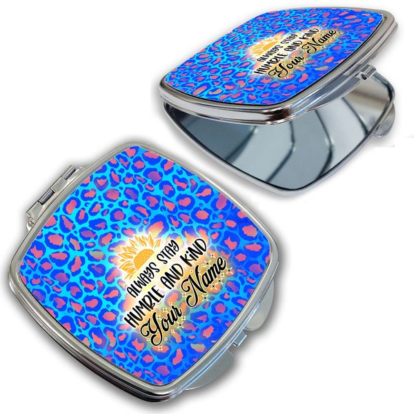 Bleu Reign Compact Personalized Pocket Mirror Custom Name Blue Leopard