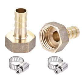 sourcing map Brass Barb Hose Fitting Connector Adapter 10mm Barbed x G1/2 Female Pipe with Hose Clamp 2Set
