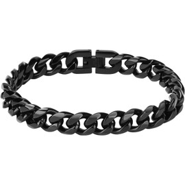 flintronic Men's Stainless Steel Bracelet, Curb Chain Bracelet for Men / Boys, Heavy Links, Cuban Link Bracelet, Bangle, Hip Hop Rapper Fashion Jewellery, 10 mm Wide / 21 cm Long, Stainless Steel