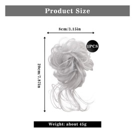 TICKLELY Hairpiece with Elastic Band, Bun Hairpiece, Curly Hair Scrunchie with Hair Updo Hair Extensions, Messy Bun Hairpieces with Braids, for Women, Girls, Ponytail (White Hair)