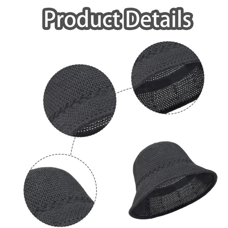 MUNSKT Women Crochet Mesh Bucket Bucket Hat Foldable Soft Lightweight