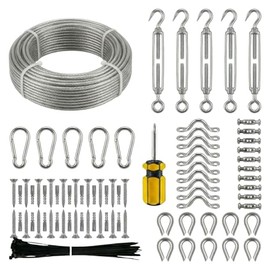 Kit de cadena de luces para exteriores de 165 pies, cable de acero inoxidable 304 recubierto de vinilo resistente de 1/16 pulgadas, sistema de suspensión de luz de globo, cuerda de alambre guía anti-hundimiento con tensor, patio, jardín y terraza
