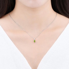 ZhenCai Gem Pendant Necklace for Women S925 Sterling Silver with Oval 6x4mm Natural Gemstone Rhodium Plated Simple Style Charm Fine Jewelry for Birthday Christmas (Natural Peridot)