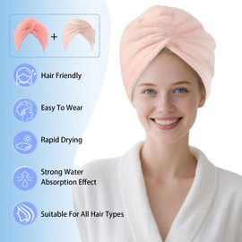 AGKXHDEC 2 Packs Microfiber Towel, Hair Turbans for Wet Hair, Drying Hair Wrap for Women(Pink,Light Pink)