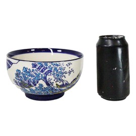 Ebros Gift Pack Of 4 Restaurant Grade Blue Japanese Hokusai Great Wave Design Ceramic Thick Double Wall Medium Rice Or Noodle Bowls 22oz 6.25" D Kitchen Essentials Cereal Soup Appetizer Dessert Bowl