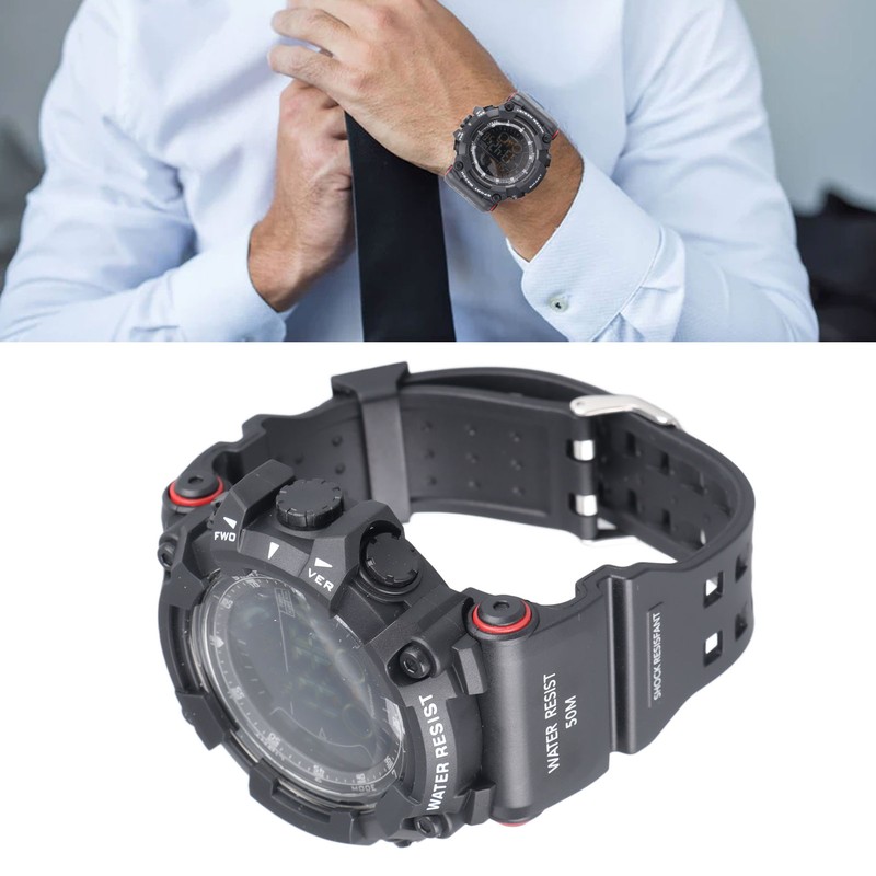Men Digital Watch LED Backlight Multi Functional Water Resistant Watch