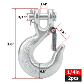 AUCELI 2PCS 1/4 Inch Safety Chain Hooks, Automotive Grade 12,600 LBS 70 Forged Steel Clevis Slip Hook with Safety Latch, Vehicle Transport Tow Winch Hook Trailer Universal for Trailer Truck (1/4")