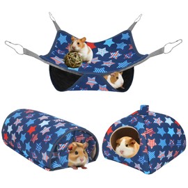Ferret Hammock, Washable Rat hammock for Cage Accessories,3 Pack Guinea Pig rat Hideout,Soft ferret rats chinchilla bed, hamster hammocks,Ferrets toys and stuff for Sugar Glider(Sky Blue Star, L)