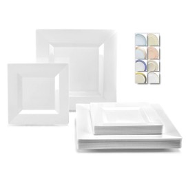 " OCCASIONS " 50 Plates Pack (25 Guests)-Heavyweight Wedding Party Square Disposable Plastic Plate Set -(25 x 9.5'' + 25 x 6.5'' (Square White)