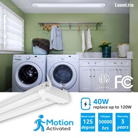 LEONLITE Motion Sensor 4FT LED Utility Shop Light, 40W Plug in Linkable Light Fixtures, for Garage, Workshop, 4000lm, 5000K Daylight, Suspension & Flush Mount, FCC, ETL Certified, Pack of 2