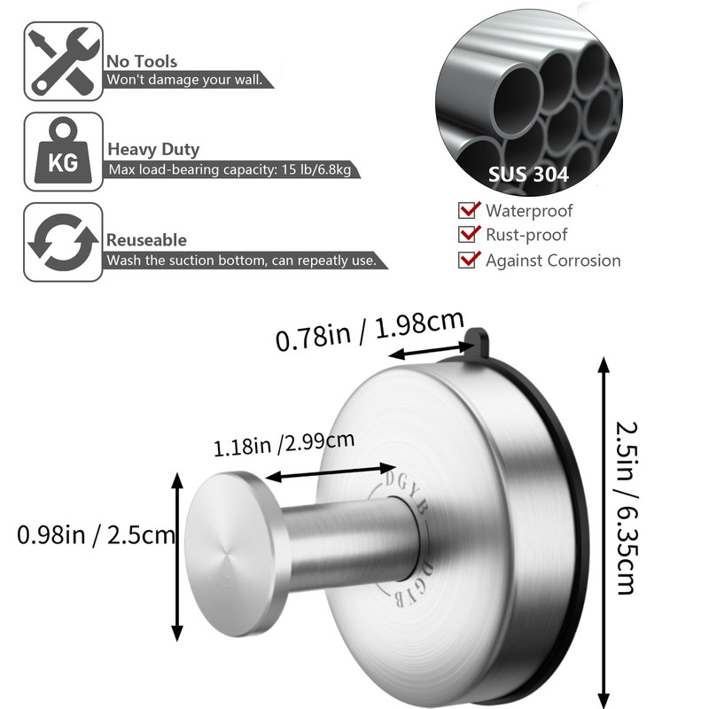 DGYB Suction Cup Hooks for Shower Brushed Nickel Bathroom Hooks