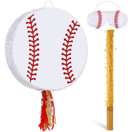 Baseball Piñata for Birthday Party 12.6 x 12.6 Inch Baseball Piñata for Kids with Stick and Blindfold Traditional Mexican for Sport Birthday Party Supplies Decor