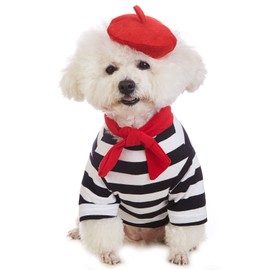Coomour Artist Dog Costume with Funny Hat Painter Pet Clothes for Small Dog Shirts Puppy Summer T-Shirt (L) Black