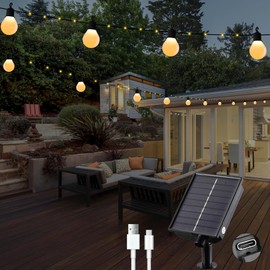 Solar String Lights Outdoor with 20 G40 Bulbs Waterproof 33 Feet 100 LED Solar Powered Lights with USB Port 8 Light Modes Solar String Lights for Outside Garden Backyard Party Decor Solar Patio Lights