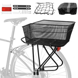 YEEGO DIRECT Rear Bike Rack with Basket, Detachable Adjustable Bike Basket Rear,Bike Cargo Rack with 26L Waterproof Cover & Cargo Net and for 24" - 27.5" and 700c Bikes