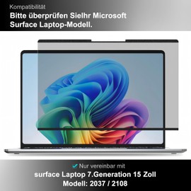 STARY 15 Zoll Surface Laptop Magnetischer Blickschutzfolie,Blickschutzfilter für 15 Zoll Surface Laptop 7,Abnehmbare Anti-Glare Anti-Blaulicht Sichtschutzfolie Surface
