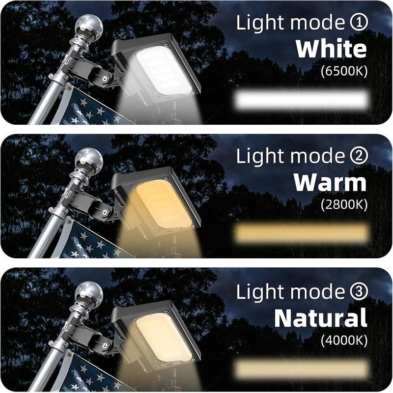 Flag Pole Light Solar Powered 3 Mode Metal Clamps Fits