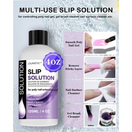 LOUINSTIC Poly Nail Gel Slip Solution - 4oz Slip Solution for Poly Nail Extension Gel, Anti-Stick Slip Solution for Nails, Brush Clean Liquid, Easy to Use, Beginners, Home Salon