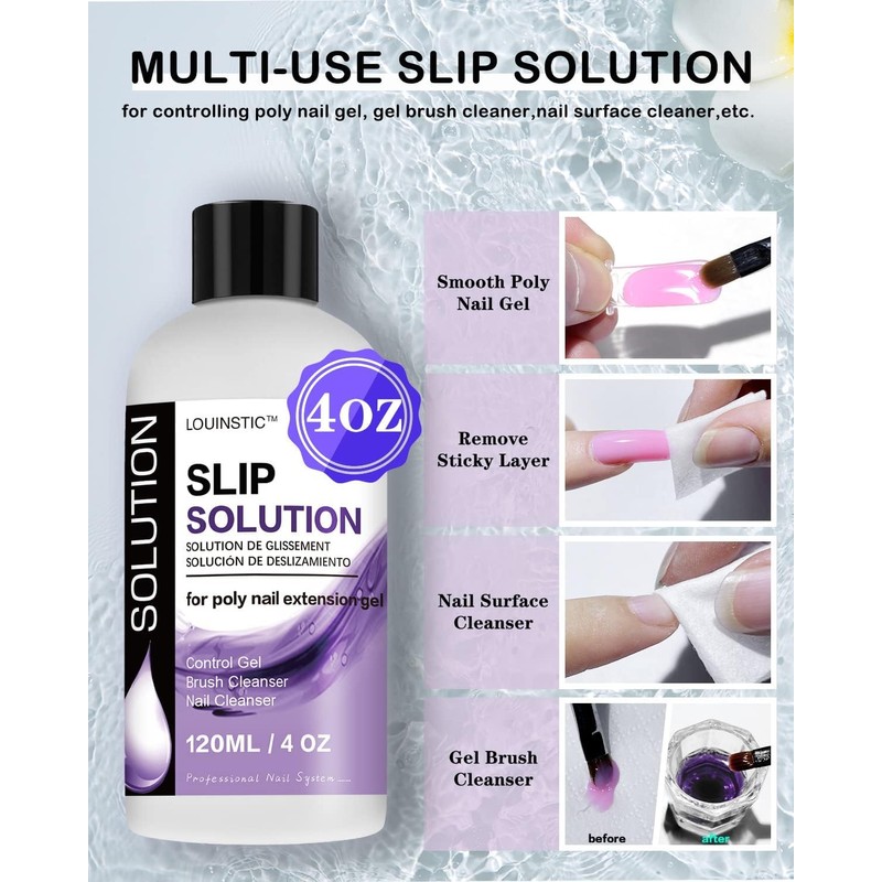 LOUINSTIC Poly Nail Gel Slip Solution - 4oz Slip Solution