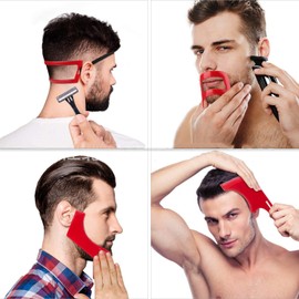 Beard Shaping Tool Kit,Red Plastic Beard Template Set,Beard Styling Shaper, Neckline Trimmer Guide for Goatee Mustache Sideburns, Curve and Step Cut