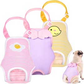 3 Pieces Dog Diaper Striped Sanitary Pantie with Adjustable Suspender Washable Reusable Puppy Sanitary Panties Cute Pet Underwear Diaper Jumpsuits for Female Dogs (Delicate Pattern, L)
