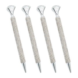 4 Pcs Big Diamond Pens Large Crystal Pens Metal Ballpoint Pens Bling Rhinestone Pens Bridal Shower Pens Glitter Wedding Pens Black Ink Pens Silver