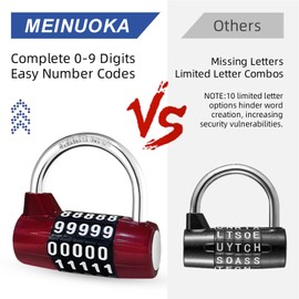 MEINUOKA 5 Digit Combination Padlock, School Locker Use, U-Shaped Letter Lock, Word Lock for Escape Room, Indoor/Outdoor Use, Red