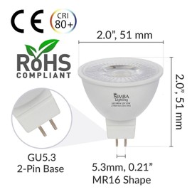 Simba Lighting [6 Pack] LED MR16 3.5W 12V 20W Halogen Replacement Bulbs GU5.3 Bi-Pin 2700K