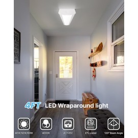 HYPERLITE 4FT LED Wraparound Light 6600LM, 60W/50W/40W, 4000K LED Shop Lights Surface Mounting，AC120V Led Ceiling Wraparound Light for Garage, Office Kitchen, Hallway, Fluorescent Replacement, 4P