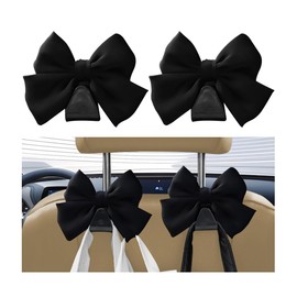 KHGUZ Car Seat Headrest Hook, 2PCS Cute Bow Knot Vehicle Seatback Hanging Storage Organizer, Seat Back Hanger for Purse Coat Umbrella, Universal Automotive Interior Decor Accessories (Black)