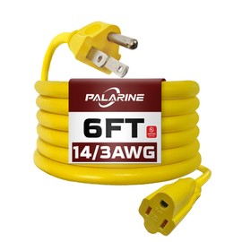 PALARINE 6ft Yellow Outdoor Extension Cord Waterproof, UL Listed, 14/3 SJTW Heavy Duty 3 Prong, 14 Gauge 15A Power Cord Ideal for Indoor Outdoor Lights, Appliances, and Lawn