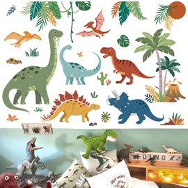 decalmile Large Boho Dinosaurs Wall Decals Dino Animal Tropical Palm Tree Wall Stickers Boys Bedroom Playroom Baby Nursery Wall Decor(XL)