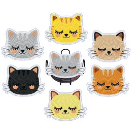8 PCS Cat Diamond Art Coasters Kits, Diamond Painting Coasters with Holder Set of 8, DIY Drink Coasters Art Crafts Supplies for Adults Cup Mat for Home Decor House Warming Gifts Non-Slip 3.9inch