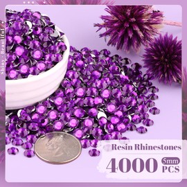 4000PCS 5mm Resin Rhinestones Bulk for Crafting (Dark Violet), Flatback Bedazzling Crystals for Crafts DIY Nail Decoration, Gems Charms for Tumbler Shoes Clothing Fabric with Pickup Pen and Tweezers