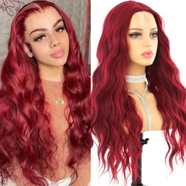 KINCYDU Long Wavy Red Wig Natural Burgundy Red Loose Wave Curly Wigs Deep Red Synthetic Heat Resistant Fiber Hair For Women Daily Party Cosplay Use 24 Inch