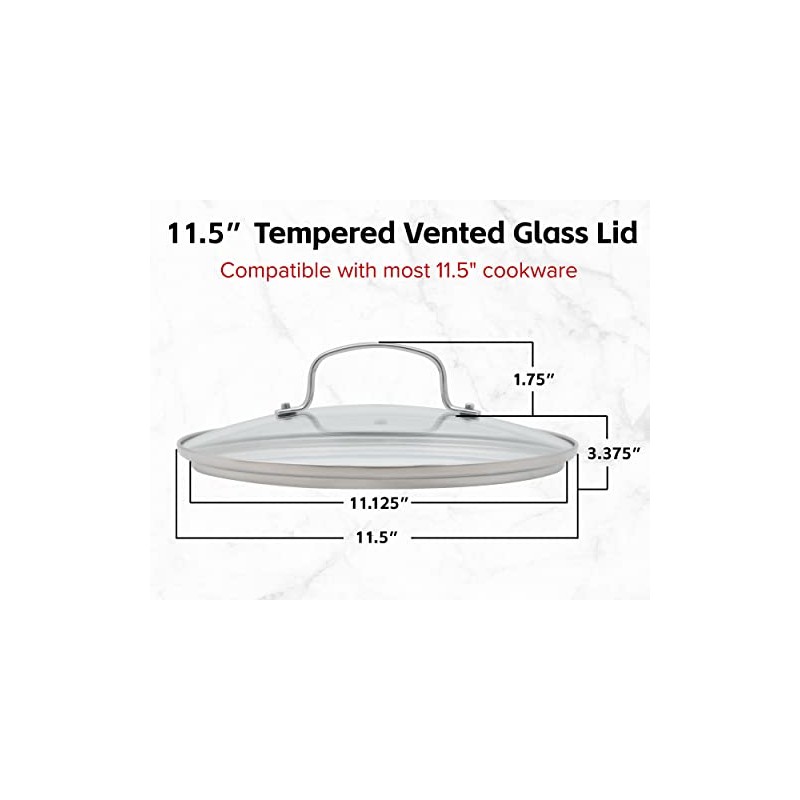 Nuwave 11.5” Tempered Vented Glass Lid, Shatter-Resistant, Oven Safe, Dishwasher