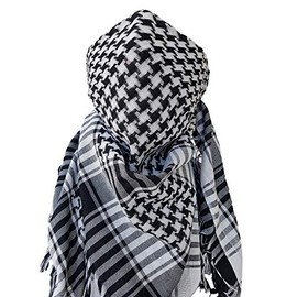 Houndstooth Keffiyeh Shemagh Military Scarf Bandana Head Wrap Tactical Gear for Men and Women Neck Gaiter (Black and White)
