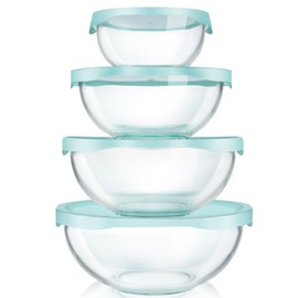 Luvan Borosilicate Clear Glass Mixing Bowls with Lids Set of 4 (0.53qt, 1.1qt, 2.1qt, 3.7qt), Space Saving Nesting Bowls Large Kitchen Salad Bowls for Meal Preping,Baking,Mixing,Dishwasher Safe