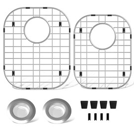 2Pack Sink Protectors for Kitchen Sink 13''x16''&11.2''x14.5'', Sink Rack for Bottom of Sink, Stainless Steel Sink Grid, Rust Resistant Metal Sink Protector with 2Pack Sink Strainer
