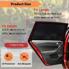 Car Sun Protection, Pack of 2, Mesh Net for Rear Windows, Side Windows, Breathable Mesh, Ideal for Children and Pets, Blocks UV Rays, Reduces Heat, Universal Use