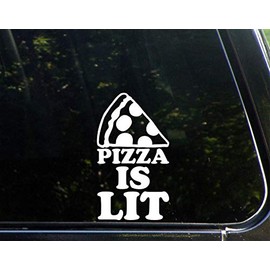 Pizza is Lit - 3-3/4" x 6-1/2" - Vinyl Die Cut Decal/Bumper Sticker for Windows, Cars, Trucks, Laptops, Etc.