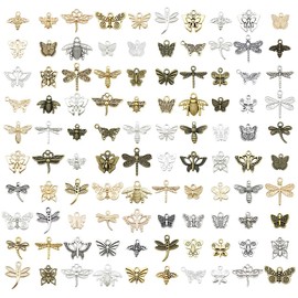 Youdiyla 100pcs Craft Supplies Mixed Butterfly Dragonfly Bee insect Charms for Jewelry Making Crafting Findings Accessory For DIY Necklace Bracelet (Mix 5 color)