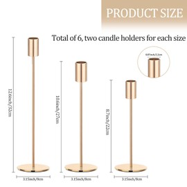 AUMAYCO Set of 6 Gold Taper Candle Holders, Metal Gold Candlestick Holders, Tall Candle Holder, Fits 3/4 inch Thick Candle&Led Candles, for Table Centerpiece, Wedding, Dinning, Party Home Decor