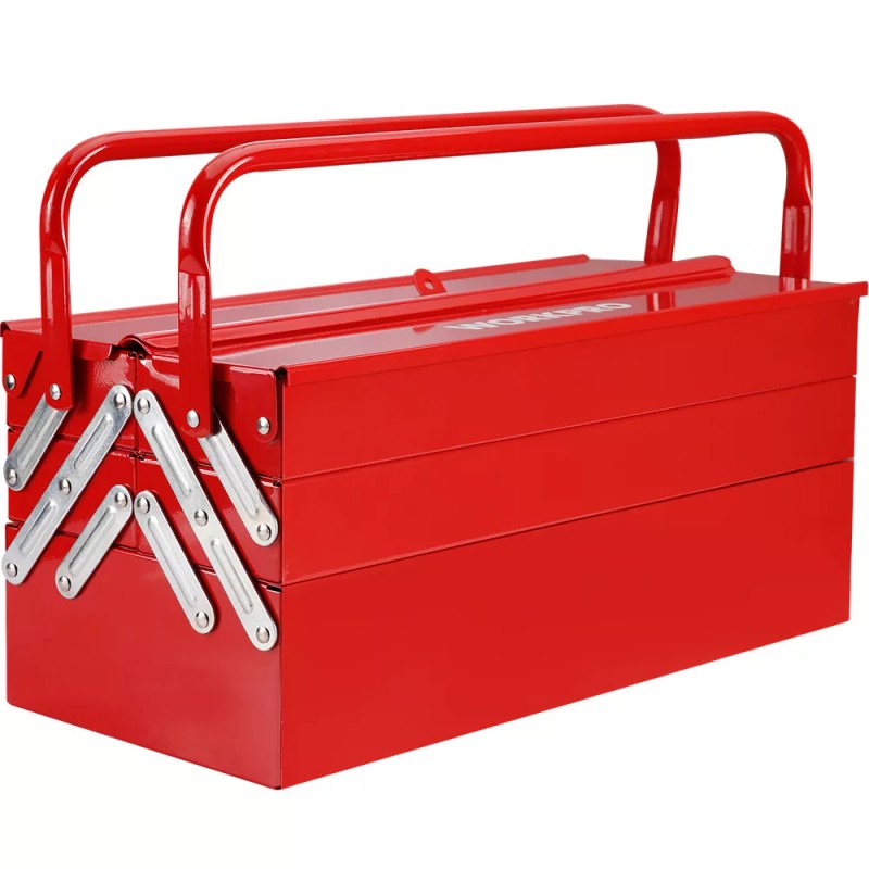 Workpro 18" Metal Tool Box Cantilever Folding Storage Box 3-Layers
