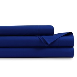 Tribeca Living Organic Cotton King Percale Sheets - 400 Thread Count, Extra Deep Pocket, Smooth, Crisp and Breathable, 4-Piece Bedding Set, Sapphire Blue