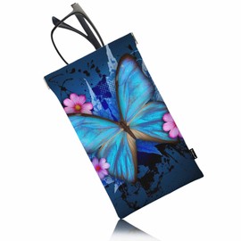 Beabes Squeeze Top Glasses Case Butterfly, Tropical Rose Butterflies Anti-Scratch Sunglasses Bag Leather Glasses Cases Eyeglasses Case Pouch For Men Women Blue