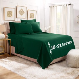 Empyrean Extra Deep Pocket Fitted Sheet - Deep King Fitted Sheet Set – Soft 110 GSM Deep Pocket Sheet - King Size Sheets - 78 x 80 inches - Hunter Green