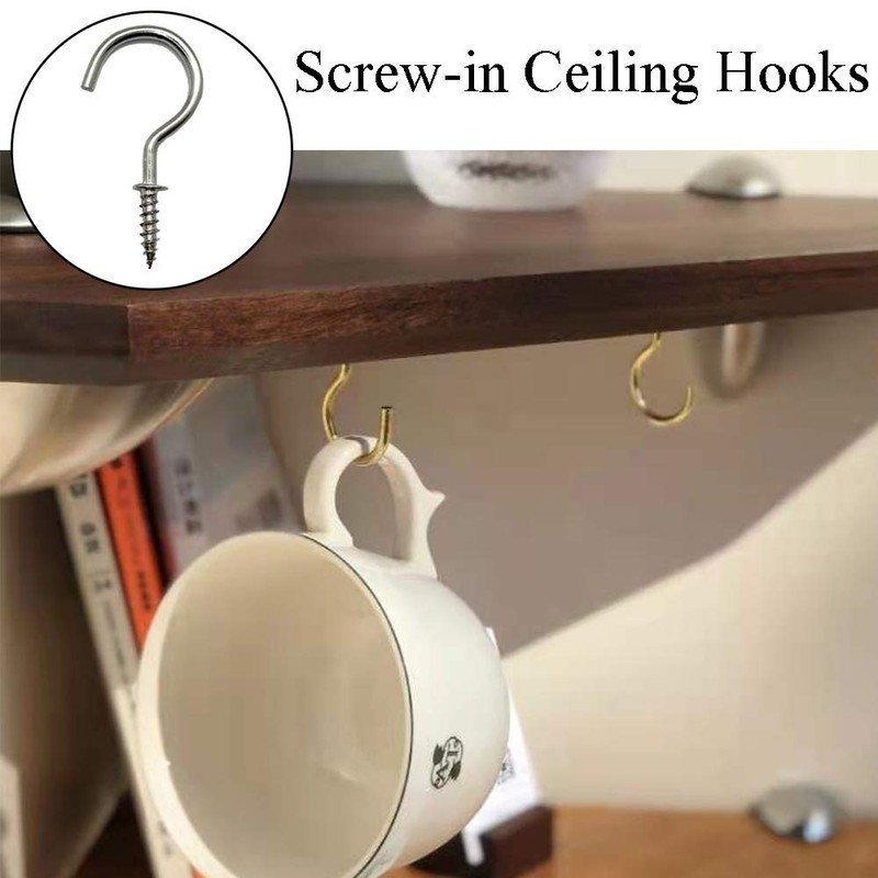 xiaozhenjida 50 Pcs Screw-in Ceiling Hooks Screw Hooks Cup Hooks